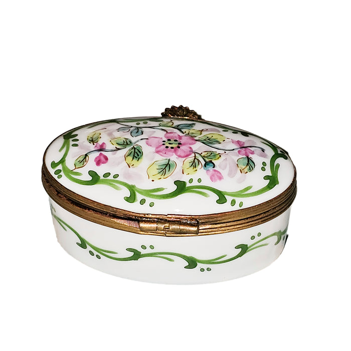 Light Pink Floral Box for Home Decor Porcelain Limoges Round French Trinket Box