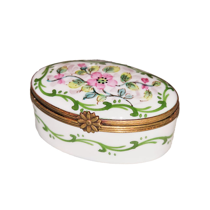 Light Pink Floral Box for Home Decor Porcelain Limoges Round French Trinket Box