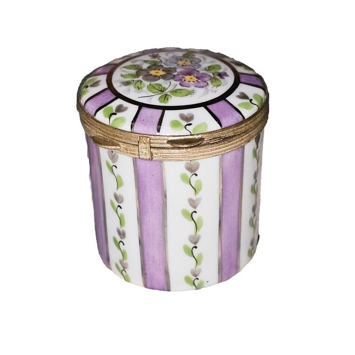 Light Purple Floral Limoges Box for Elegant Gifts Porcelain Limoges Round French Trinket Box