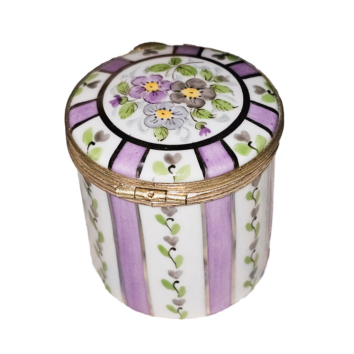 Light Purple Floral Limoges Box for Elegant Gifts Porcelain Limoges Round French Trinket Box