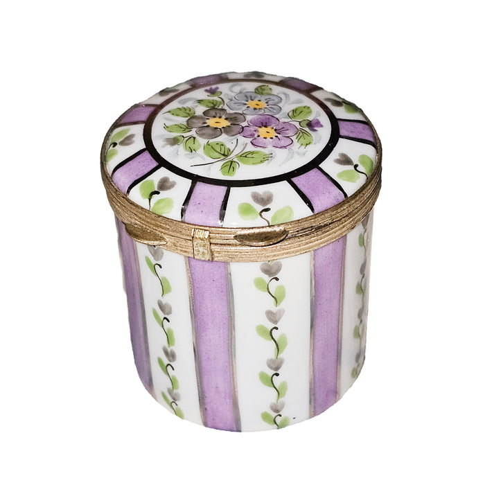Light Purple Floral Limoges Box for Elegant Gifts Porcelain Limoges Round French Trinket Box