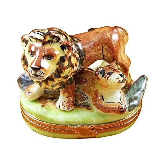 Lion with Baby by Rochard, an authentic French Limoges box from Limoges Boutique