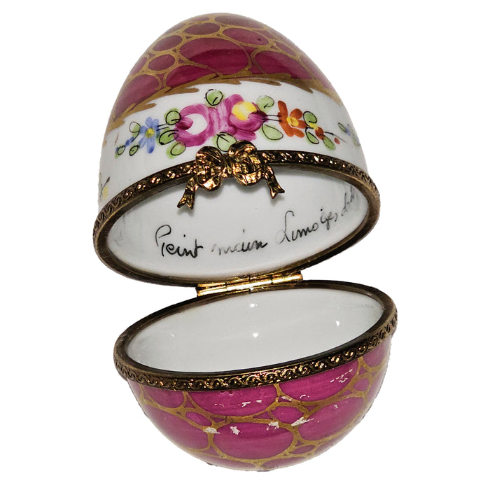 Maroon Floral Egg for Collectors Porcelain Limoges egg French Trinket Box