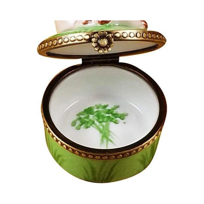Underside of the Mini Pig Green Base Limoges box with the maker's marks collectors look for