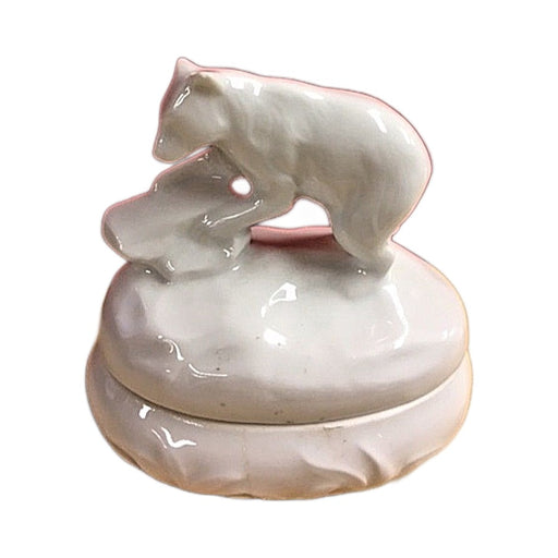 White Bear Limoges Box No Hinge - white Limoges porcelain box with no hinge, made in France