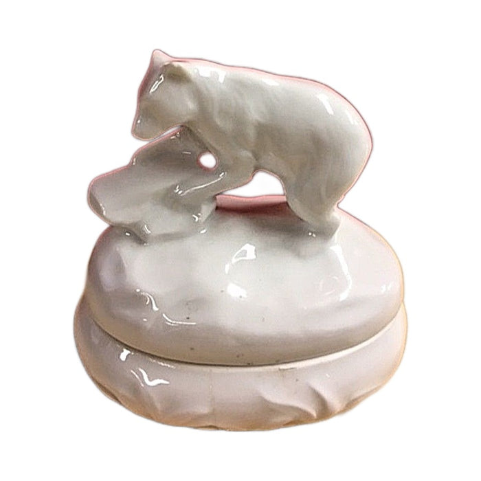 White Bear Limoges Box No Hinge - white Limoges porcelain box with no hinge, made in France