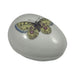 White porcelain egg Limoges box with a painted yellow butterfly, no hinge, made in France