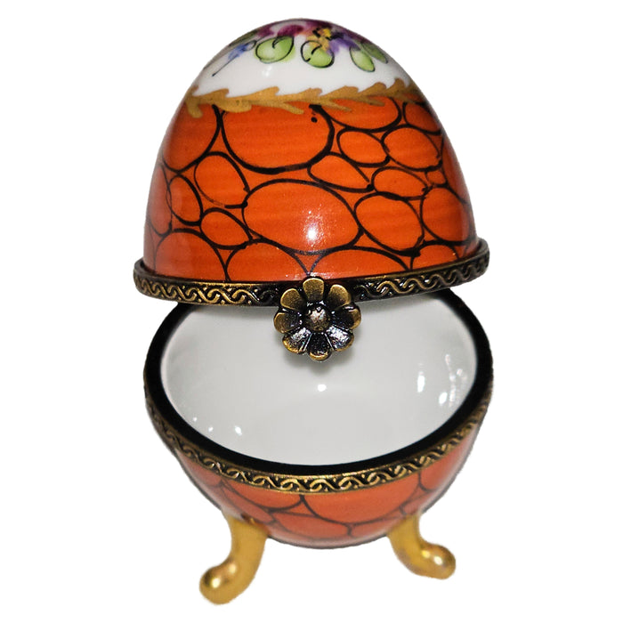 Orange Floral Egg Box Delight for Collectors Porcelain Limoges egg French Trinket Box