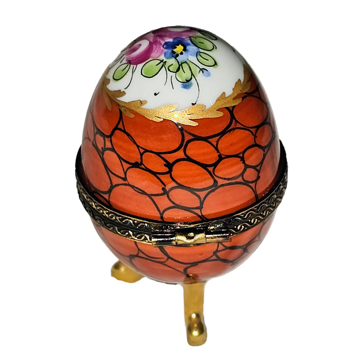 Orange Floral Egg Box Delight for Collectors Porcelain Limoges egg French Trinket Box