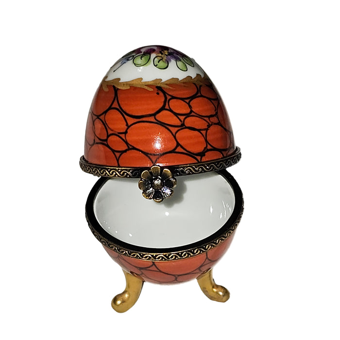 Orange Floral Egg Box Delight for Collectors Porcelain Limoges egg French Trinket Box