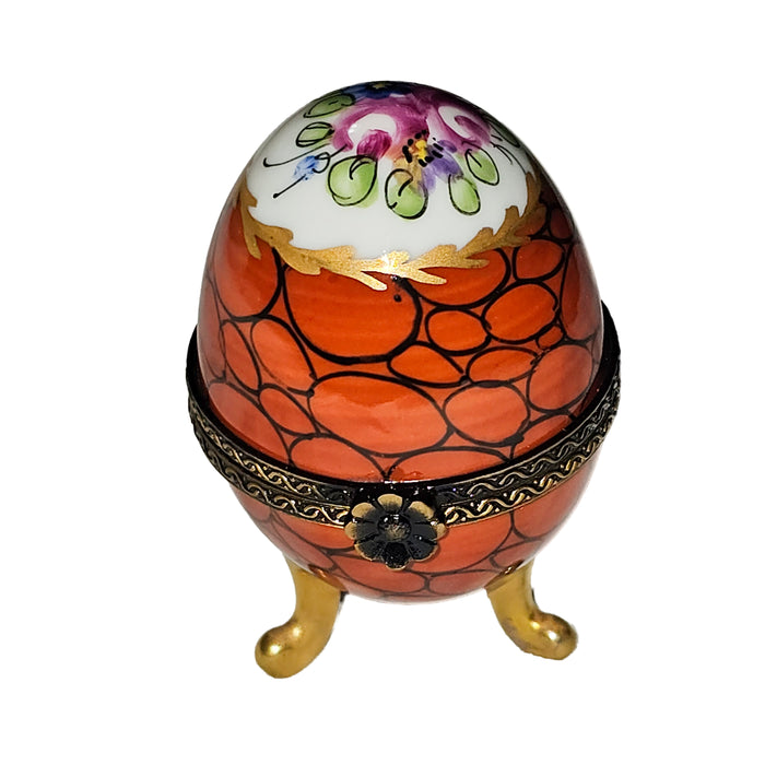 Orange Floral Egg Box Delight for Collectors Porcelain Limoges egg French Trinket Box