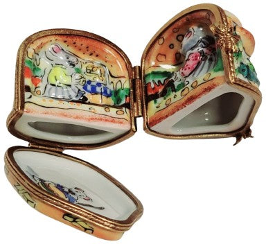 3 Hinged Mice House Eating Cheeseburger Rare Limoges Box Porcelain Figurine-food LIMOGES BOXES mice-CH3S356