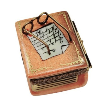 Collectible Book with Glasses for Readers Limoges box with artisan brushwork