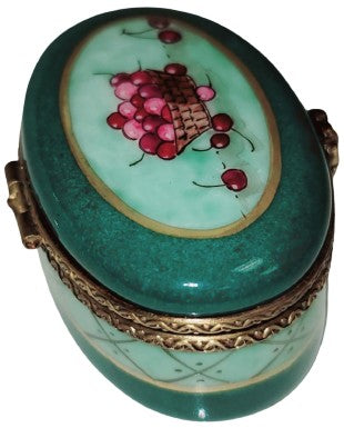 Cherries on Green Oval Pill-LIMOGES BOXES traditional-CH11M118-CHERRIES