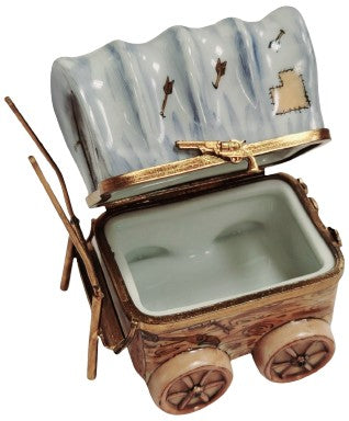 Chuck Wagon Old West American Limoges Box Porcelain Figurine-united states vehicle-CH3S279