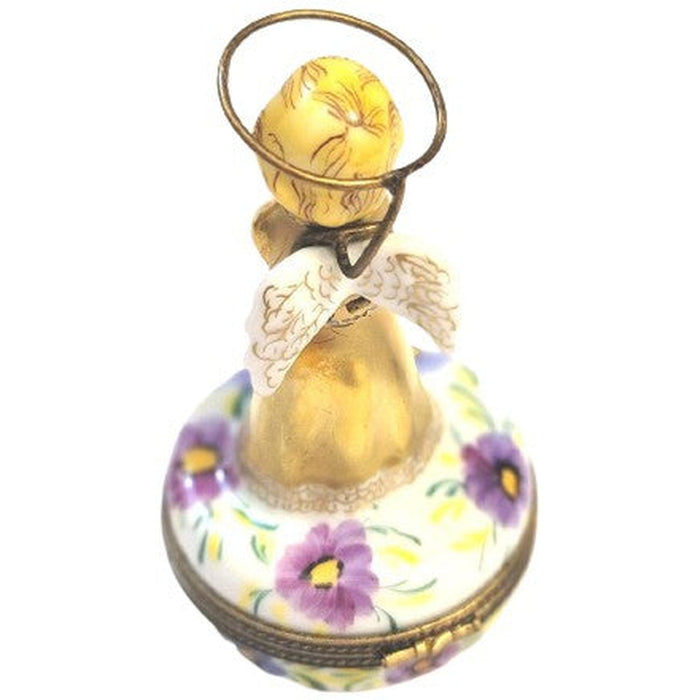 Gold Angel Praying on Flowers Limoges Box Figurine - Limoges Box Boutique