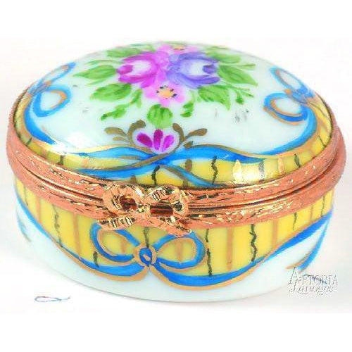 Small Oval: Recamier Jaune Porcelain Limoges Trinket Box - Limoges Box Boutique