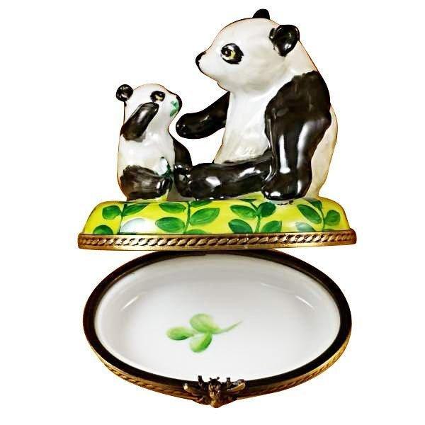 Panda and Cub Limoges Box – Hand-Painted French Porcelain