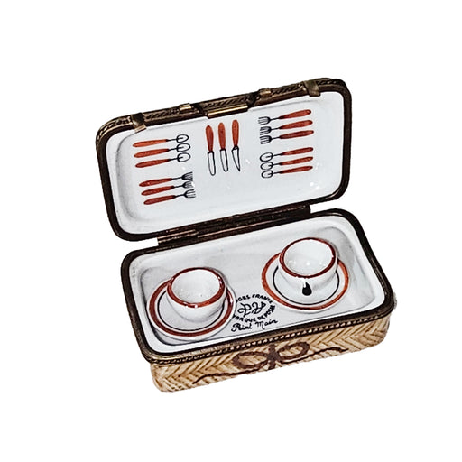 Picnic Basket Delight for Tea Lovers Porcelain Limoges Basket Beach Summer French Trinket Box