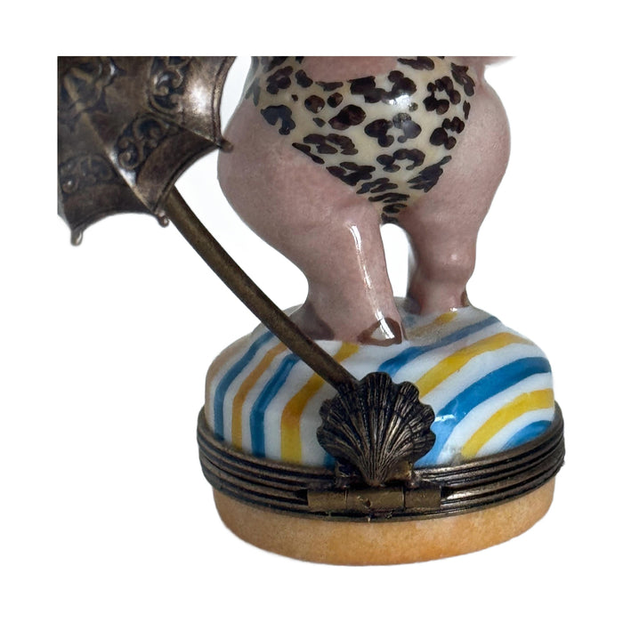 Pig in leopard bathing suit Limoges box - white background