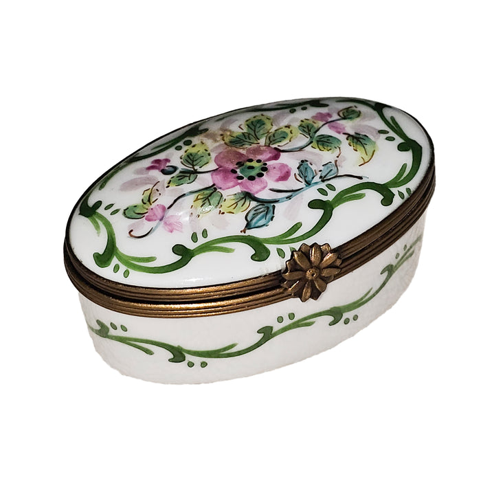 Pink Floral Limoges Box for Elegant Gifts Porcelain Limoges Round French Trinket Box