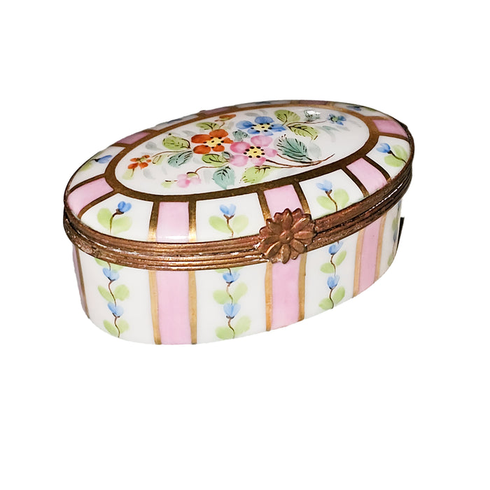 Pink Floral Limoges Box for Home Decor Porcelain Limoges Round French Trinket Box