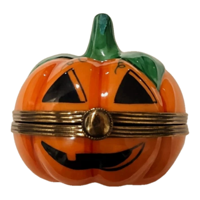Jack-o'-lantern Halloween pumpkin hand-painted Limoges porcelain box by Gérard Ribierre