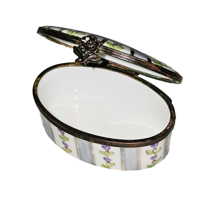 Purple Flowered Elegance Box for Home Decor Porcelain Limoges Round French Trinket Box
