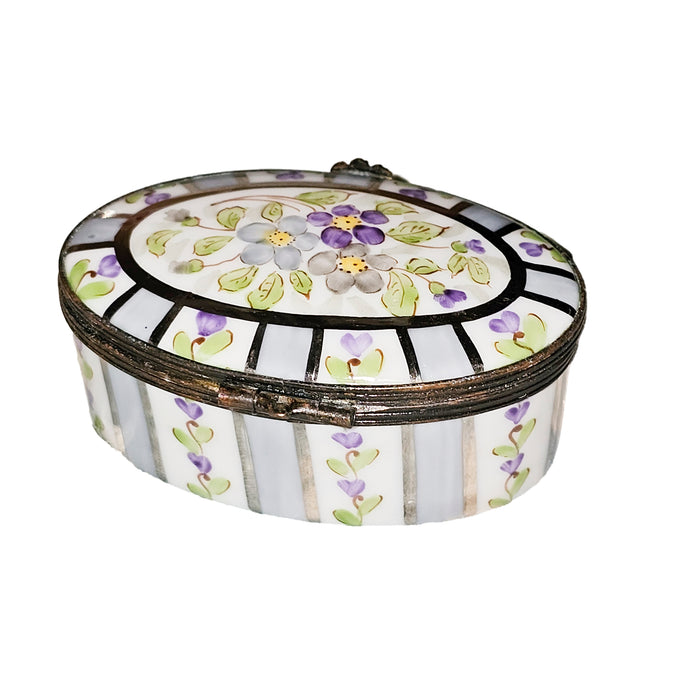 Purple Flowered Elegance Box for Home Decor Porcelain Limoges Round French Trinket Box
