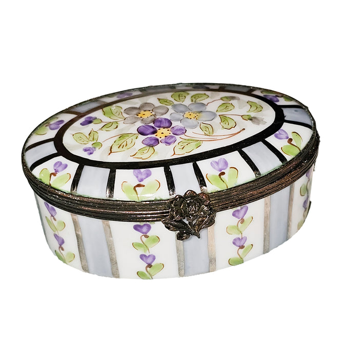 Purple Flowered Elegance Box for Home Decor Porcelain Limoges Round French Trinket Box