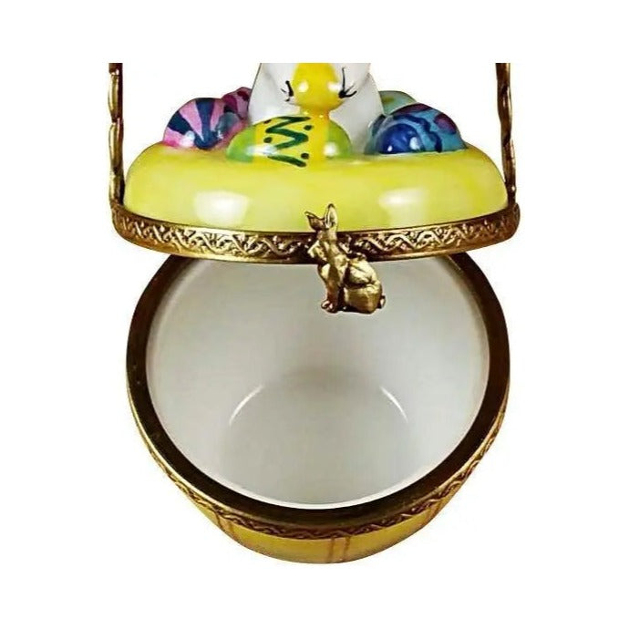 Artisan-painted Rabbit in Easter Basket for Spring Limoges box from France, a cherished collectible