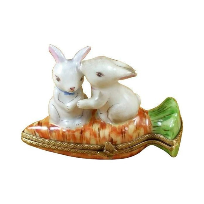 Rabbits Snuggling Carrot by Rochard, an authentic French Limoges box from Limoges Boutique