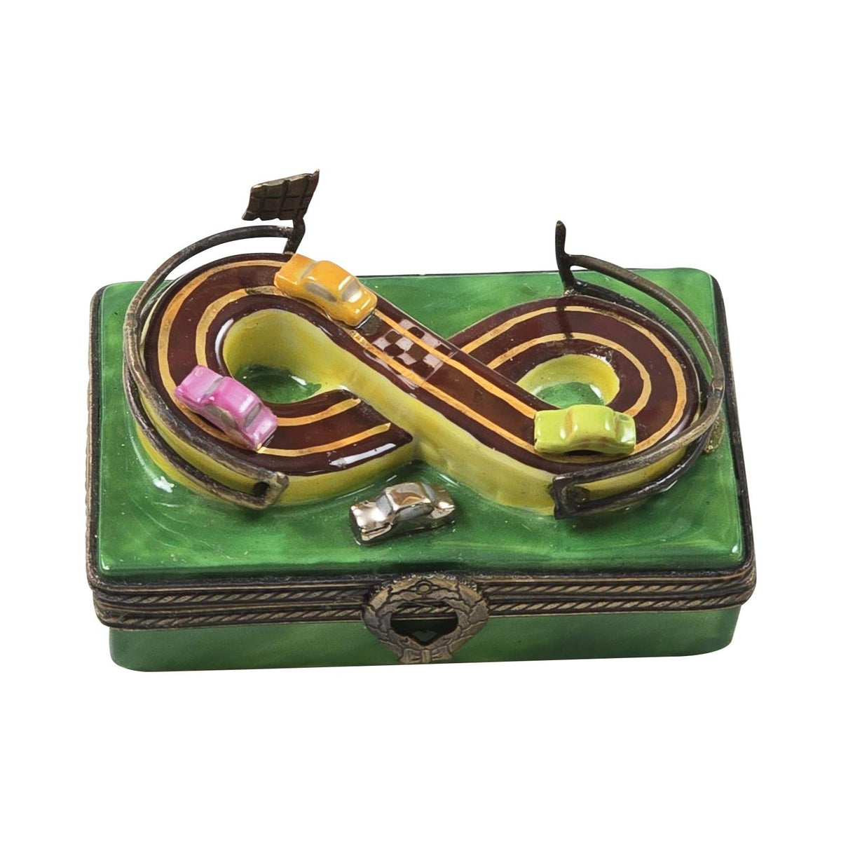 Race Cars on Race Track Limoges Box – Handcrafted French Porcelain