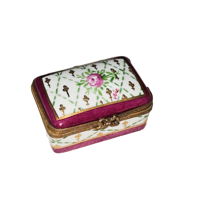 Red Floral Elegance Box for Collectors Porcelain Limoges Square French Trinket Box