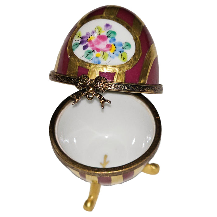 Red Gold Striped Egg for Elegant Collectors Porcelain Limoges egg French Trinket Box