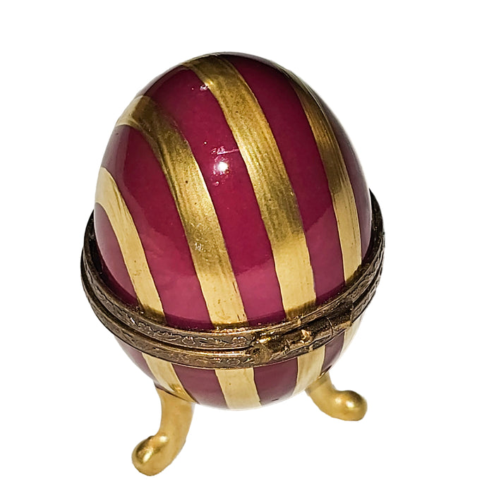 Red Gold Striped Egg for Elegant Collectors Porcelain Limoges egg French Trinket Box