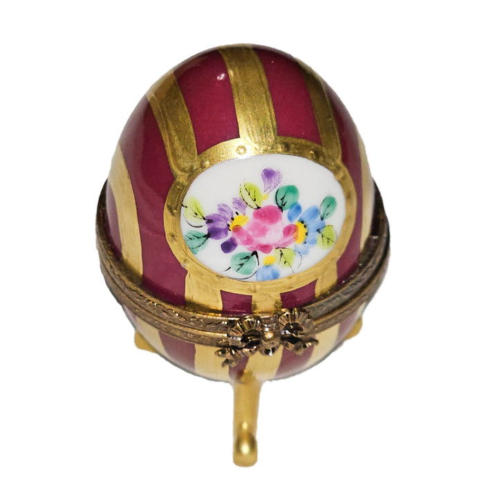 Red Gold Striped Egg for Elegant Collectors Porcelain Limoges egg French Trinket Box