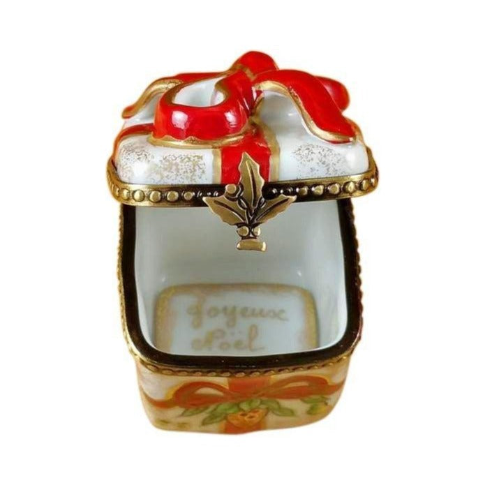 Treasured French collectible: Red Ribbon Merry Christmas Joyeuse Noel Limoges box, painted by hand