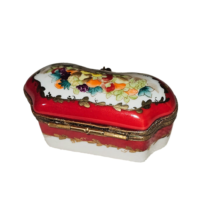 Red Scalloped Fruit Box for Elegant Decor Porcelain Limoges Shaped French Trinket Box