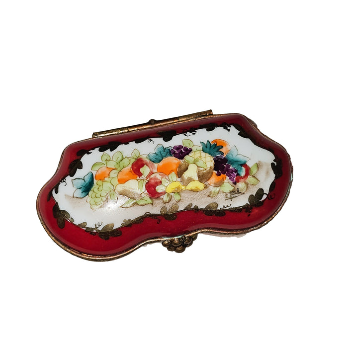 Red Scalloped Fruit Box for Elegant Decor Porcelain Limoges Shaped French Trinket Box