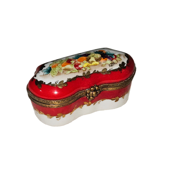 Red Scalloped Fruit Box for Elegant Decor Porcelain Limoges Shaped French Trinket Box