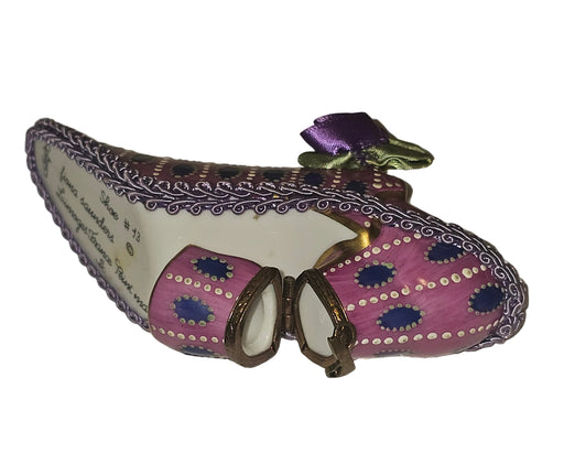 Pink Purple French Shoe Box Figurine Authentic Limoges Box