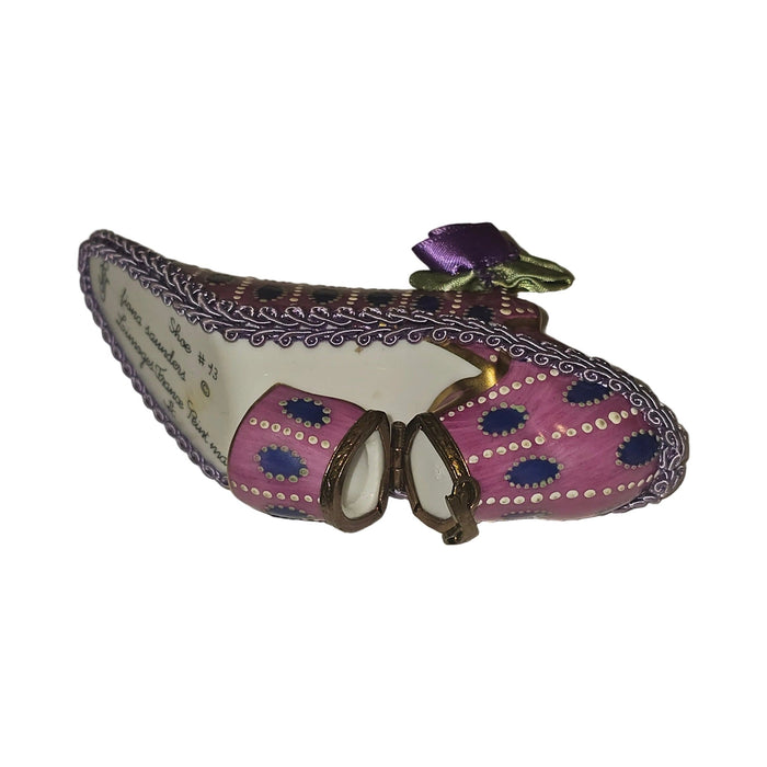 Hand-painted Pink Purple Shoe Limoges box, French artistry for lovers of fine art