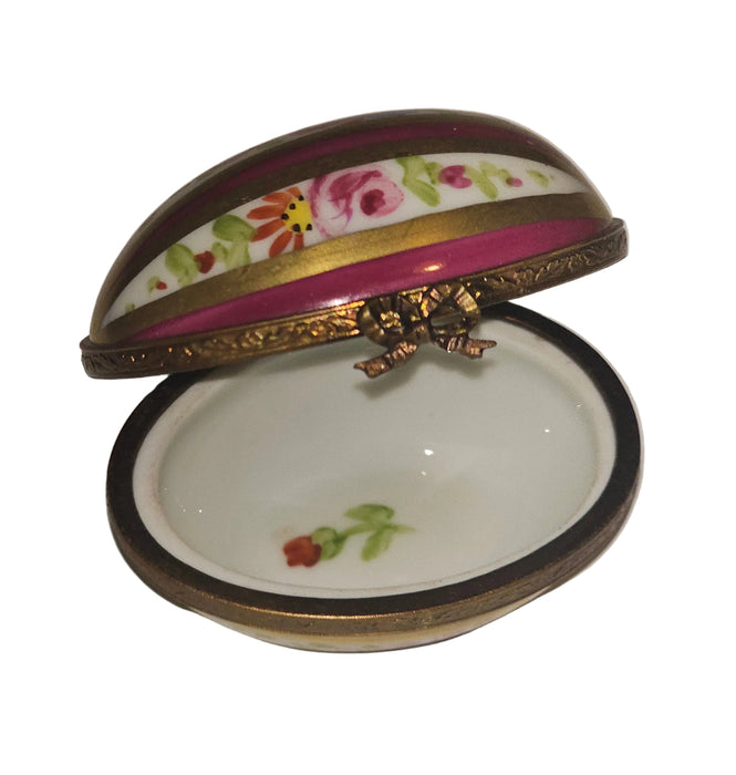 Burgundy Striped Egg w Roses Collectible