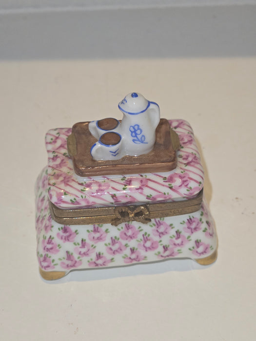 Pink Flowered Foot Stool w Tea