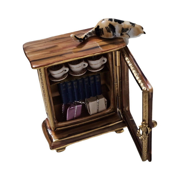 Every brushstroke by hand on the Armoire China Cabinet with Cat on Top Limoges box from France