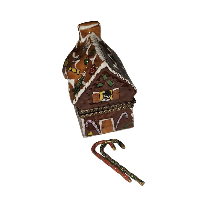 Artisan-painted Gingerbread House with Canes Limoges box from France, a cherished collectible