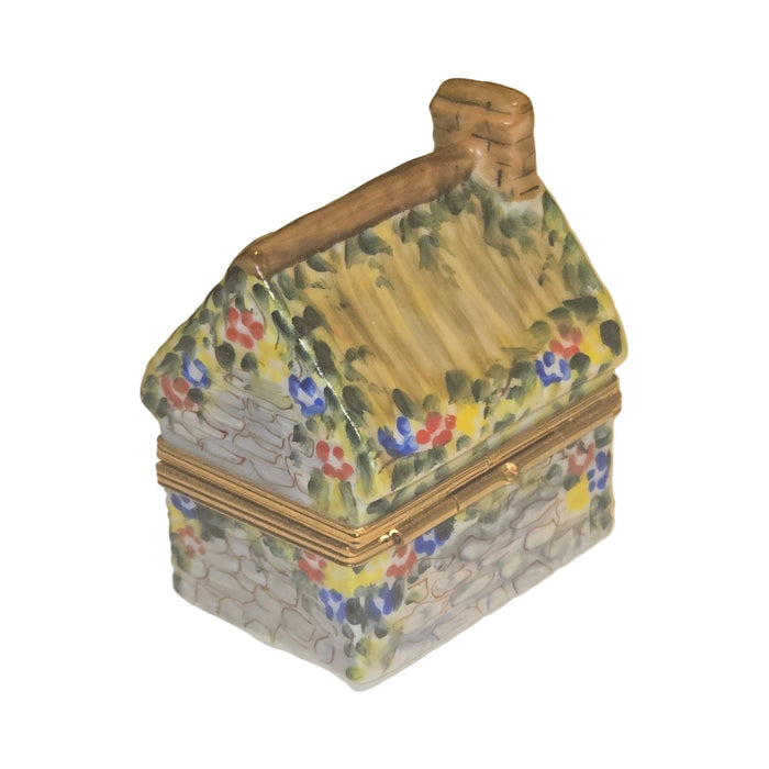 Painted details on the Yellow Cottage House Limoges box, French art in miniature