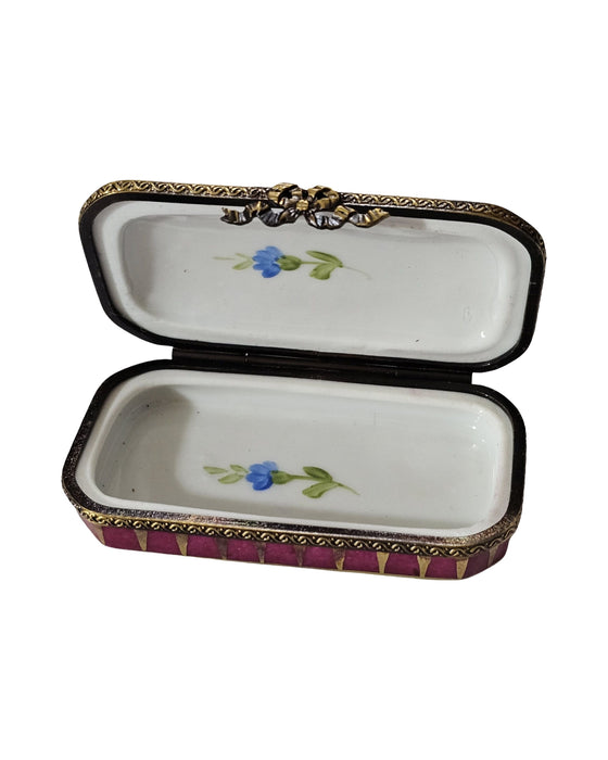 Red Gold Striped Flat Rectangle Limoges Box for Elegant Gifting