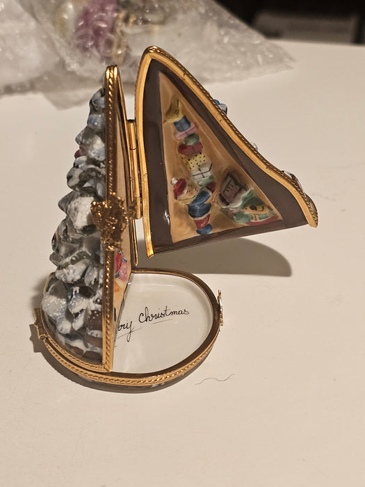 Rare Triple Hinged Christmas Tree Limoges Box Figurine)